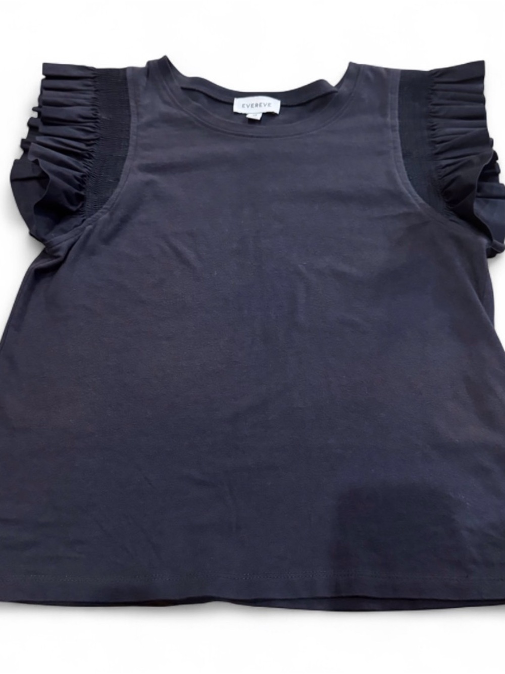 EVEREVE Navy/grey Smocked Flutter Sleeve Top XS